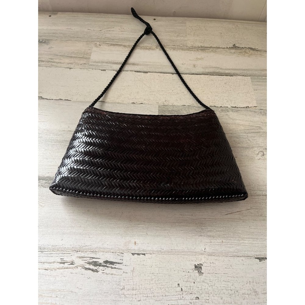 Brown rattan look envelope shoulder bag made in Philippines